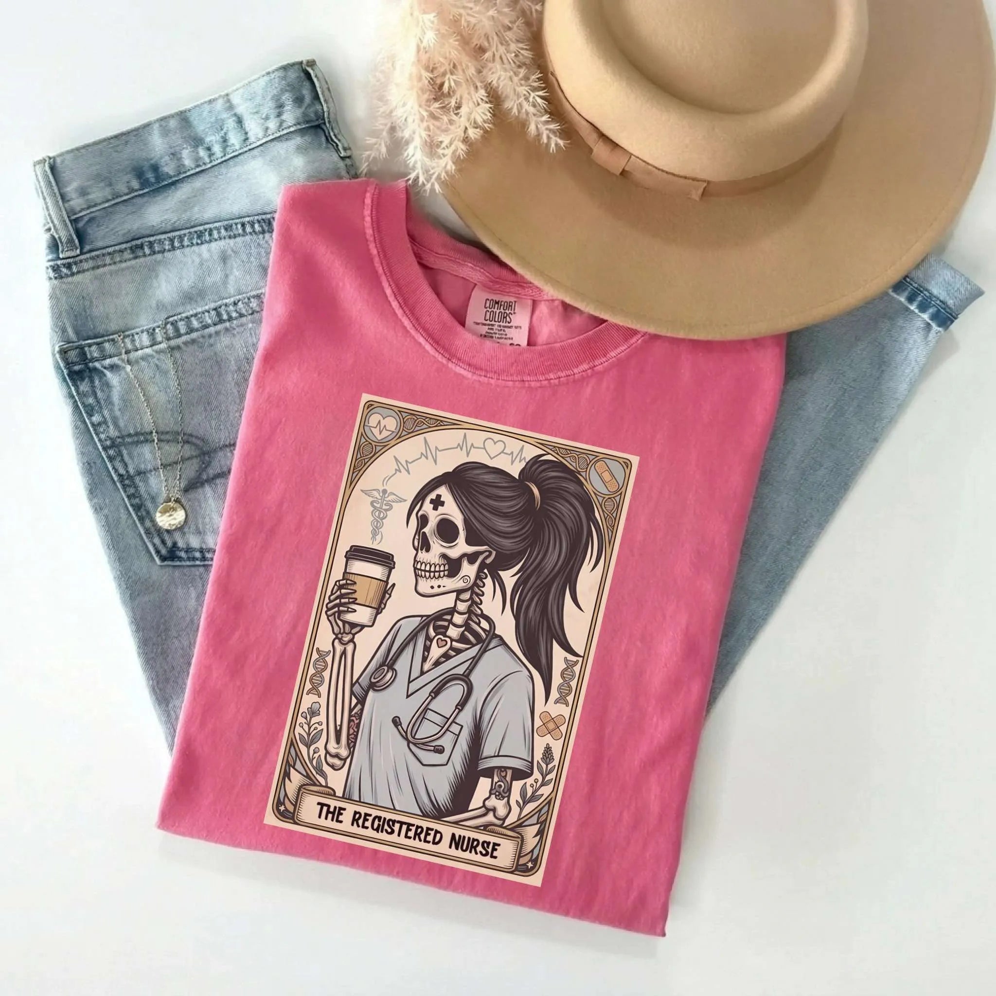 Registered Nurse Tarot Card Skeleton Comfort Colors Tee