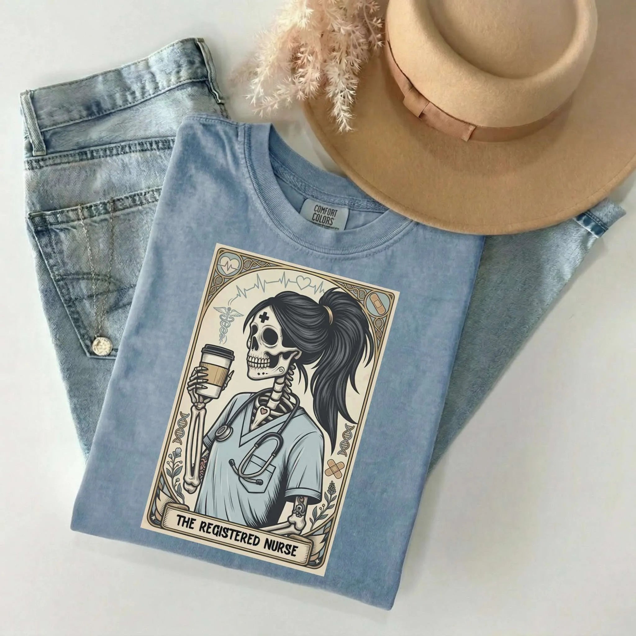 Registered Nurse Tarot Card Skeleton Comfort Colors Tee