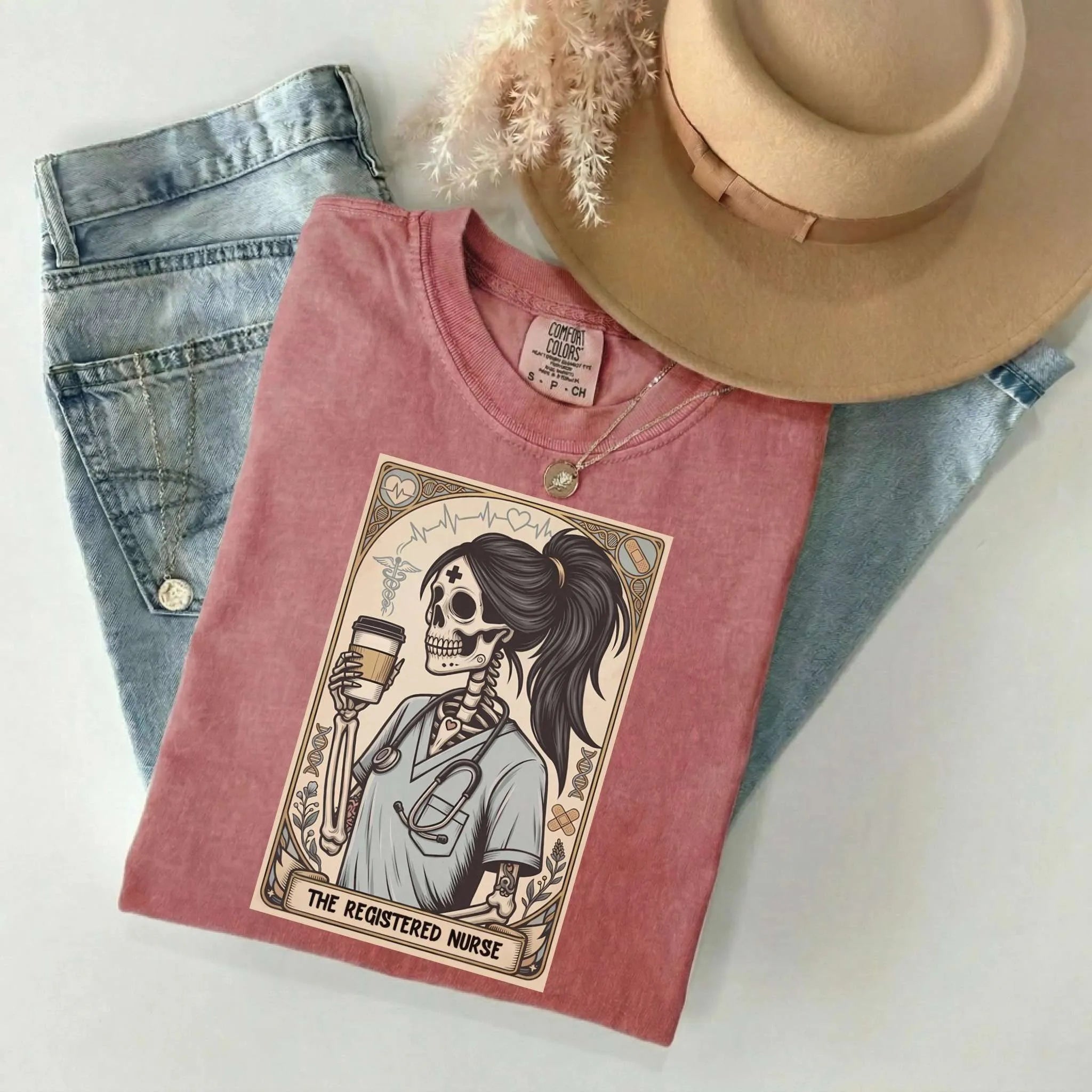 Registered Nurse Tarot Card Skeleton Comfort Colors Tee