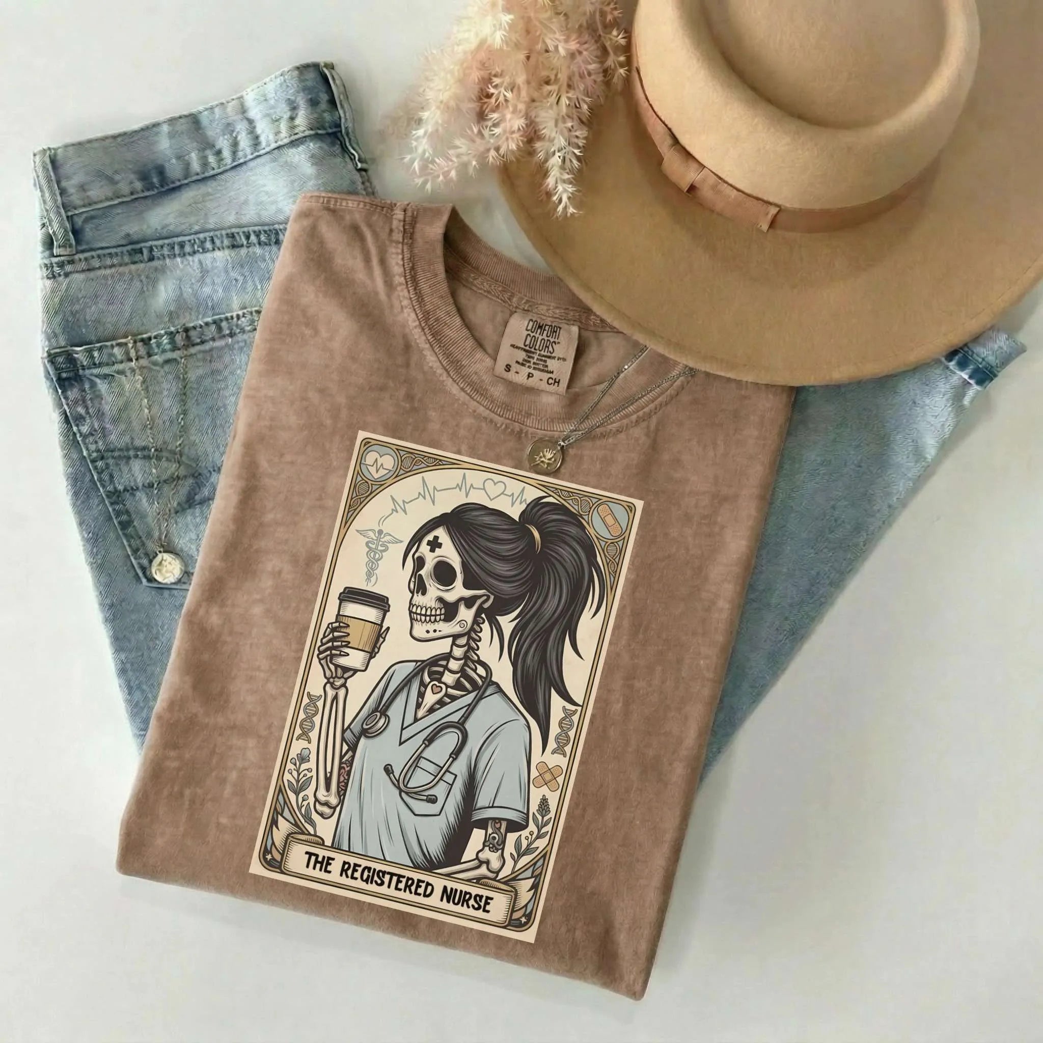 Registered Nurse Tarot Card Skeleton Comfort Colors Tee