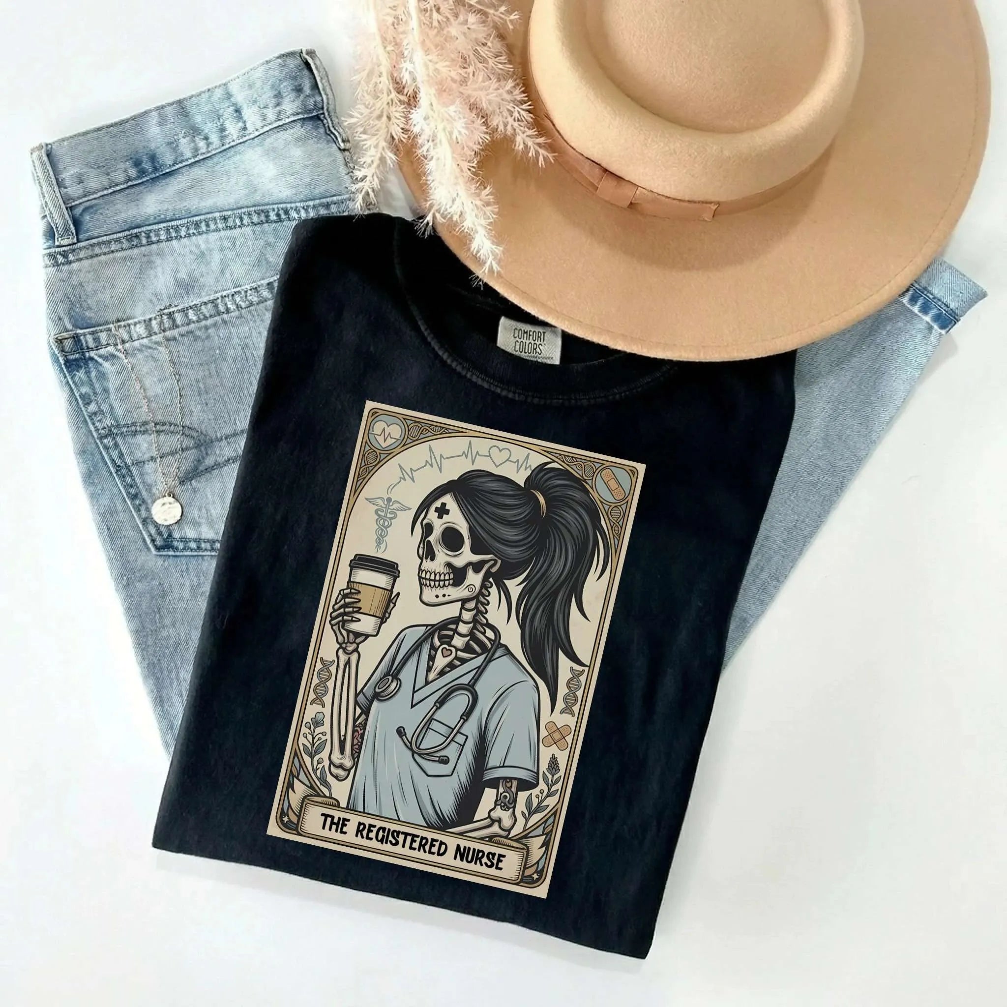 Registered Nurse Tarot Card Skeleton Comfort Colors Tee