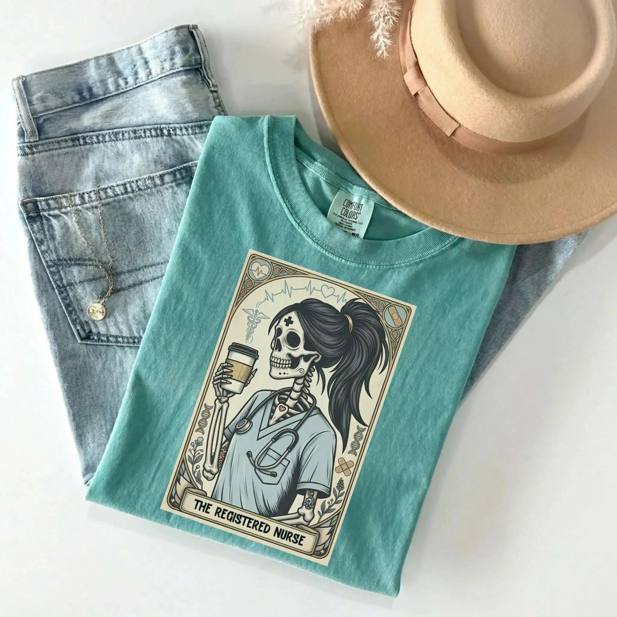 Registered Nurse Tarot Card Skeleton Comfort Colors Tee