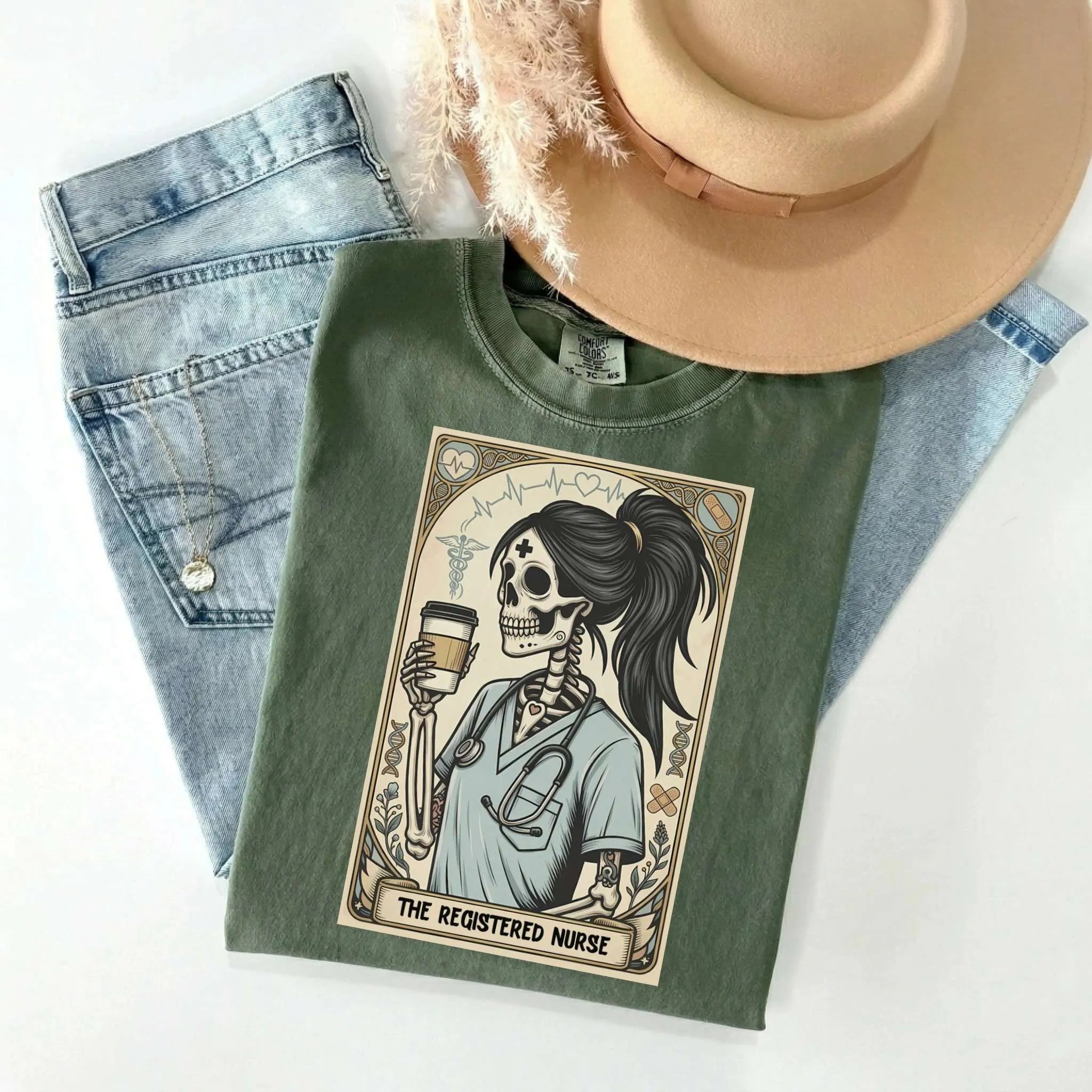 Registered Nurse Tarot Card Skeleton Comfort Colors Tee