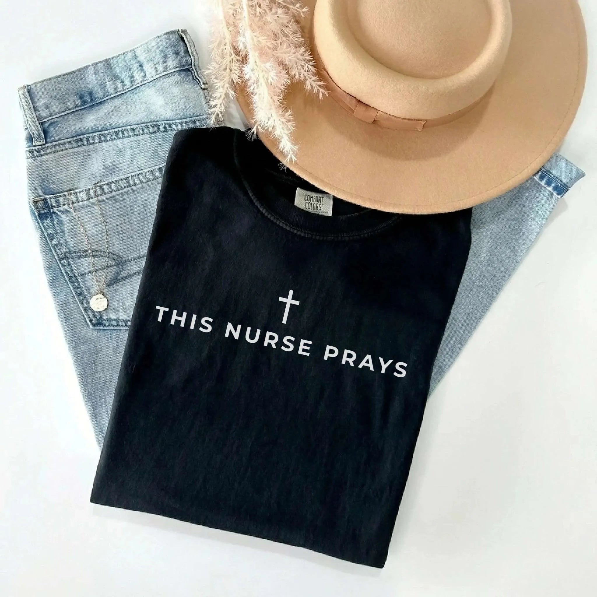 This Nurse Prays Faith Cross Comfort Colors Tee