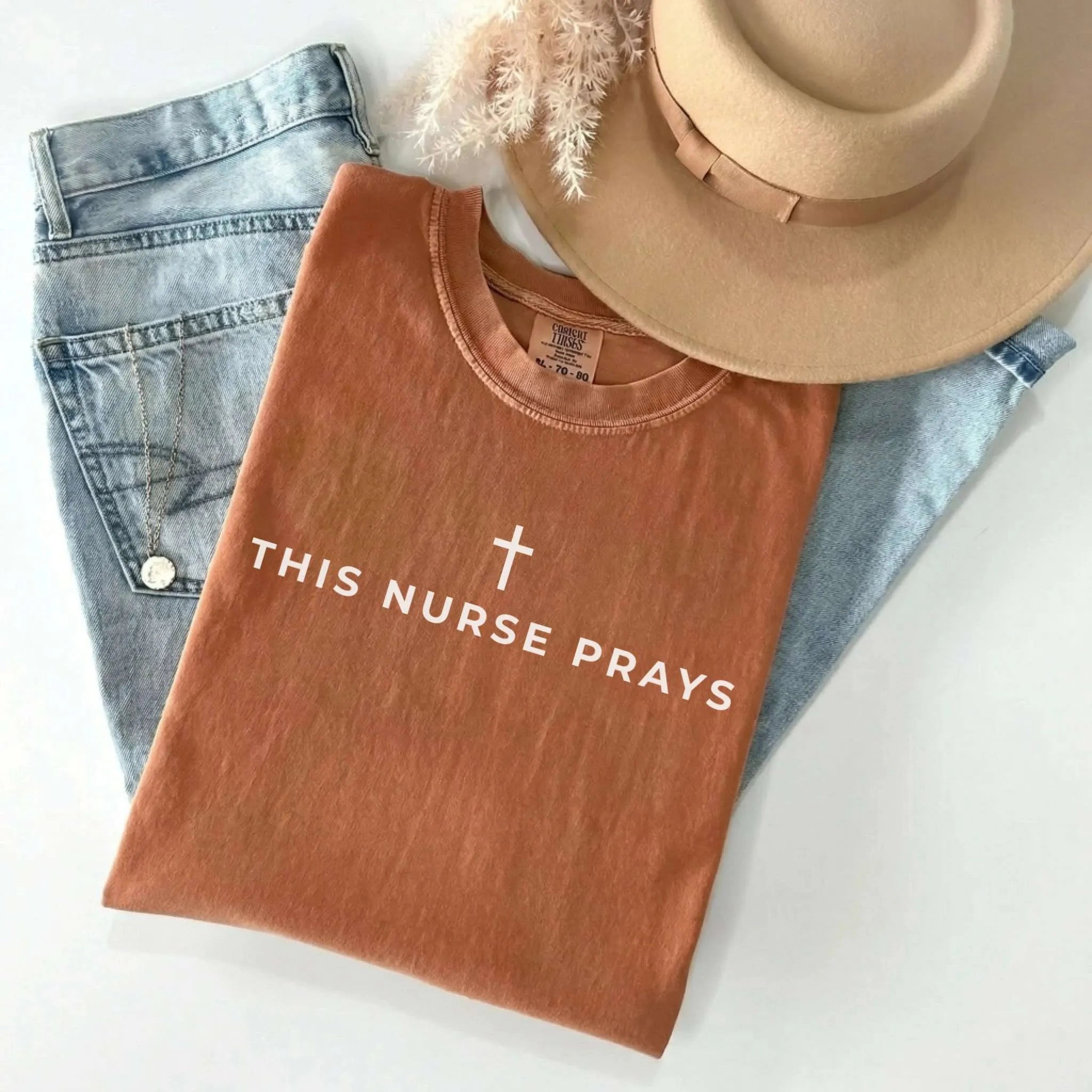 This Nurse Prays Faith Cross Comfort Colors Tee