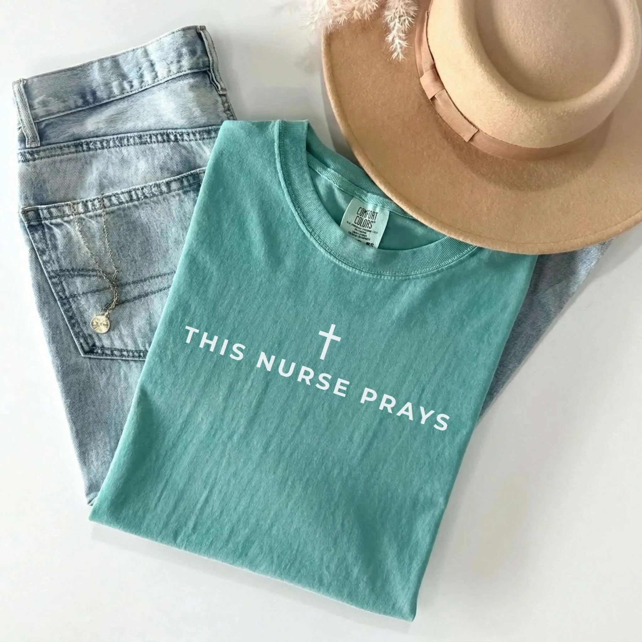 This Nurse Prays Faith Cross Comfort Colors Tee