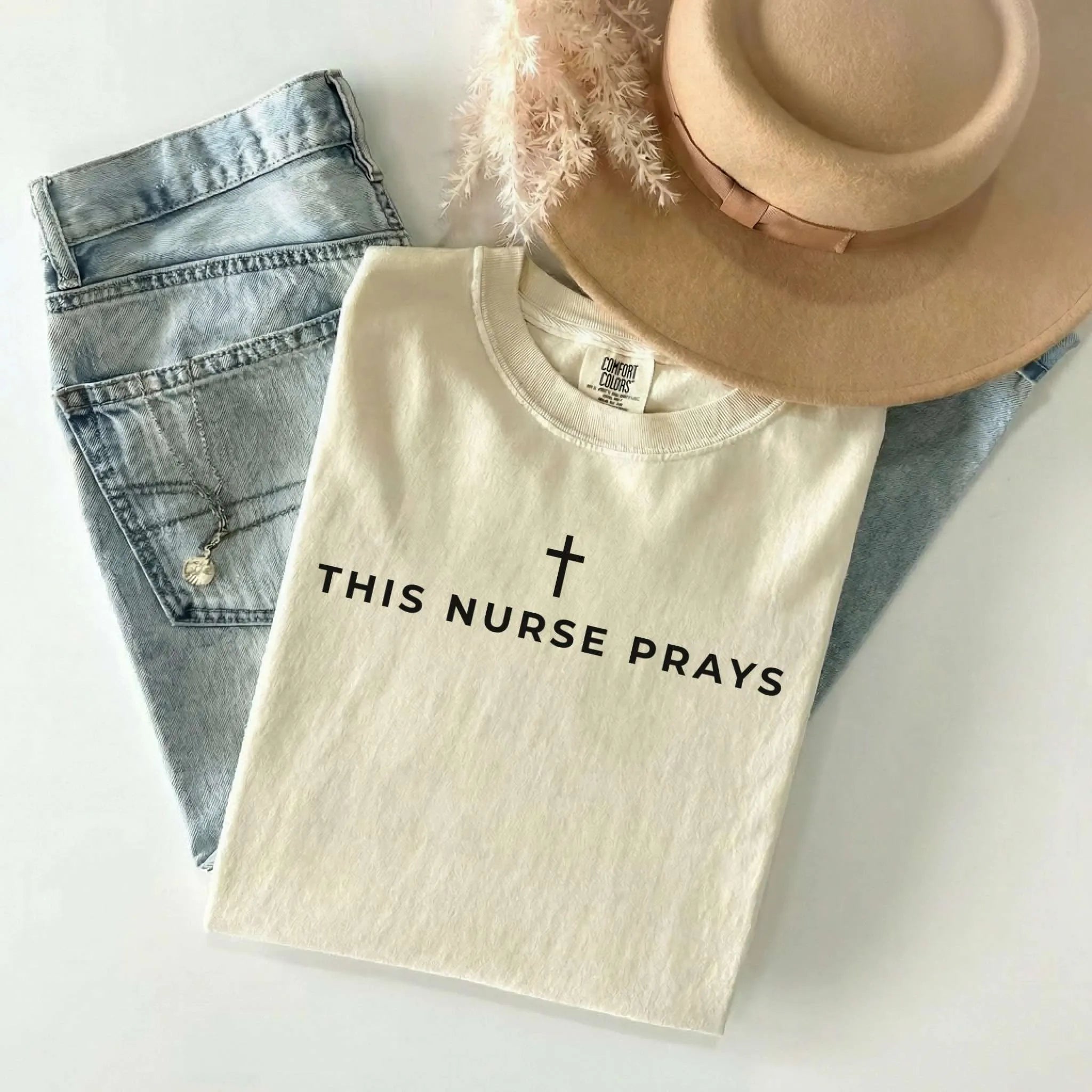 This Nurse Prays Faith Cross Comfort Colors Tee