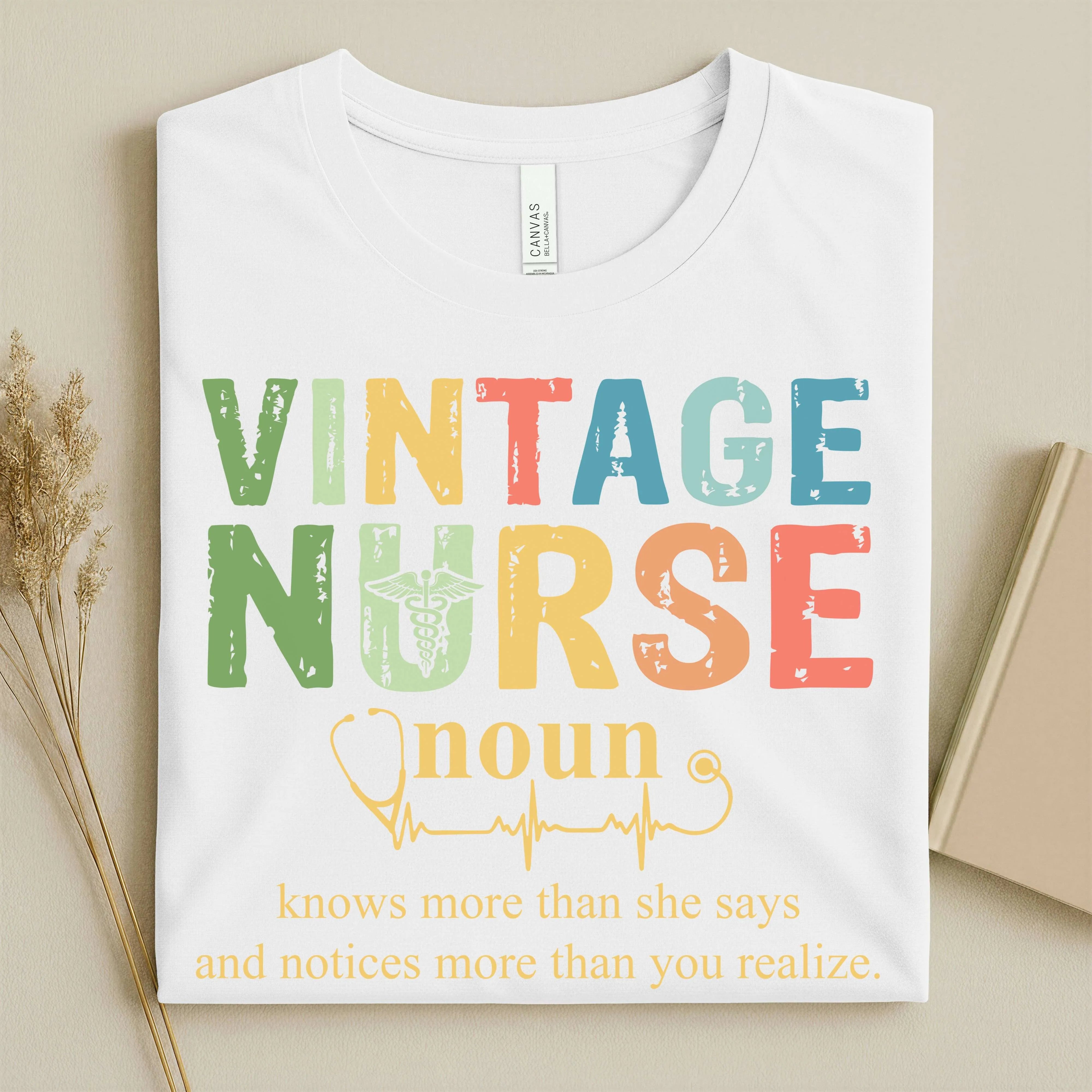 Vintage Nurse Noun Bella Canvas Nurse T-Shirt