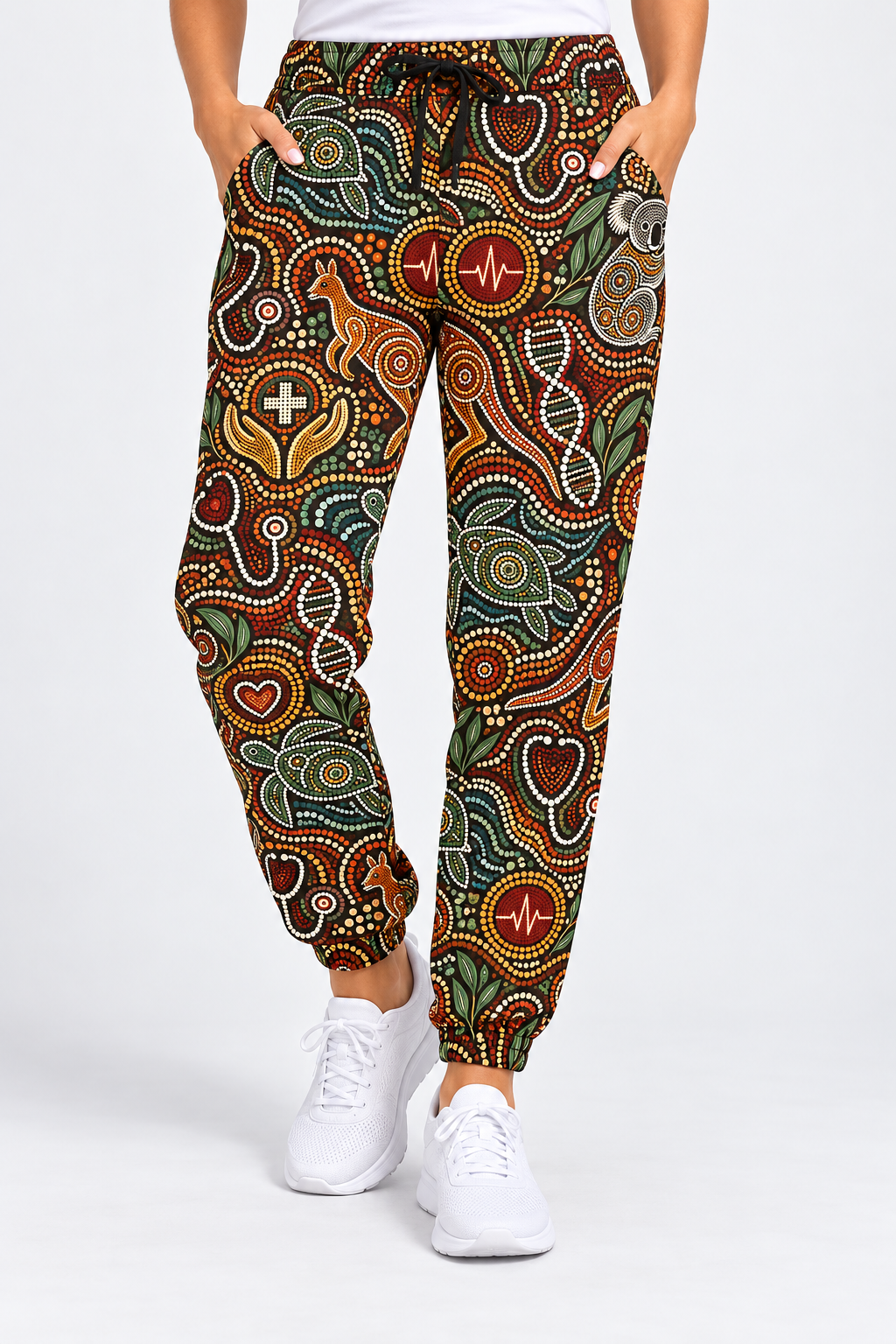 Aboriginal Indigenous Dot Art Healthcare Healing Scrub Set, Scrub Pants and V Neck Top - Scrub Pants Only