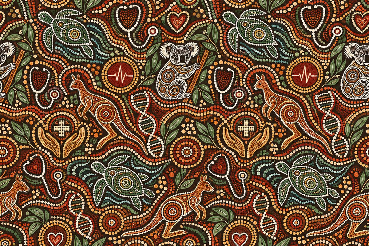 Aboriginal Indigenous Dot Art Healthcare Healing Scrub Set, Scrub Pants and V Neck Top - Fabric Pattern