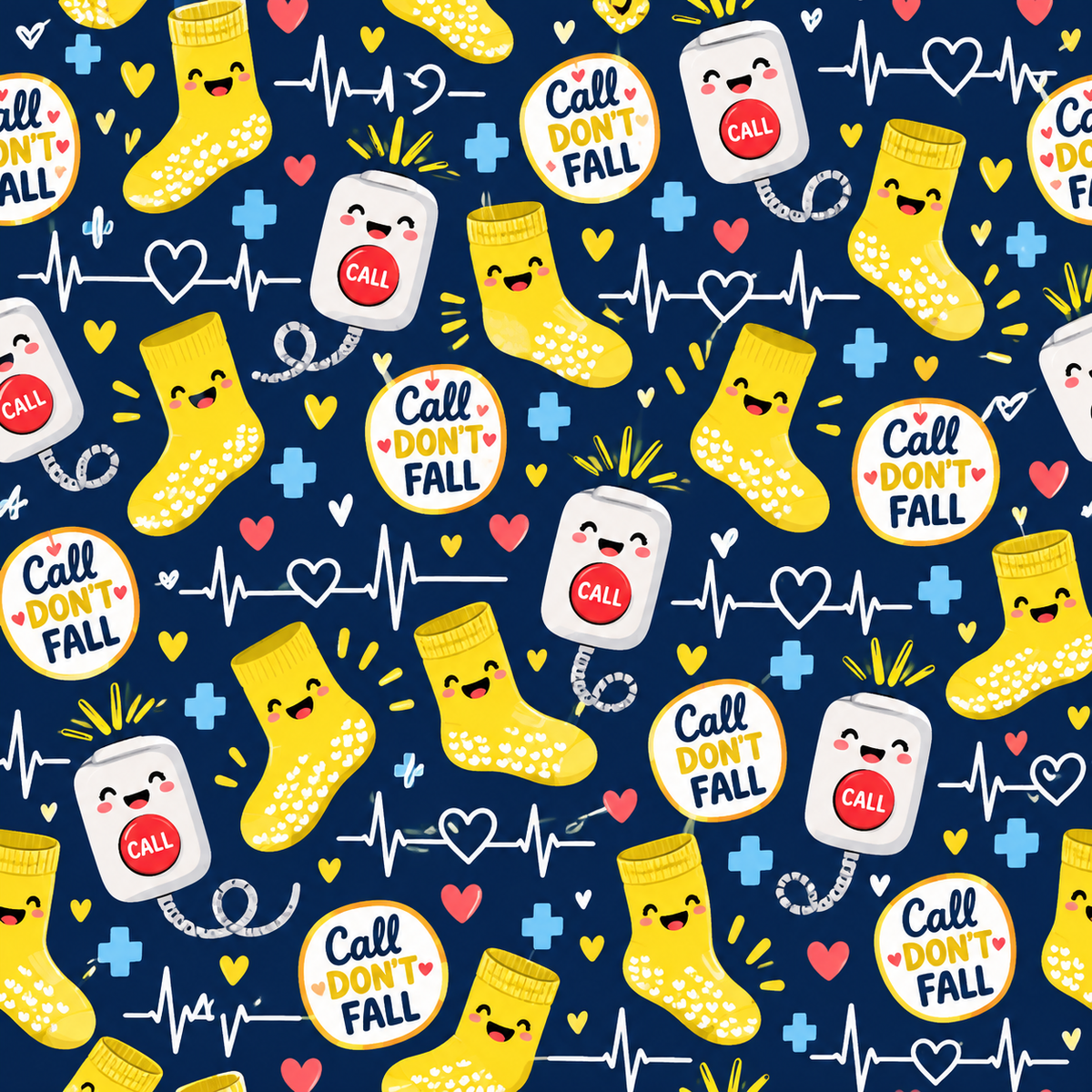 Call Don't Fall Risk Alert Hospital Humor Pattern Scrub Set, Scrub Pants and V Neck Top