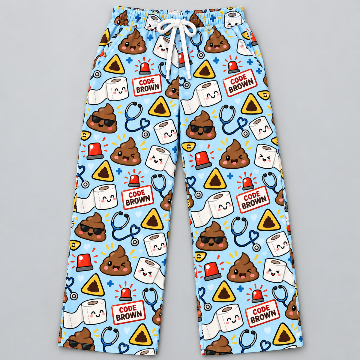 Hospital Emergency Alert Humor Pattern Scrub Set, Scrub Pants and V Neck Top - Scrub Pants Only (Straight Leg with White Drawstring)