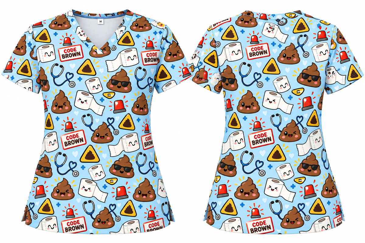 Hospital Emergency Alert Humor Pattern Scrub Set, Scrub Pants and V Neck Top